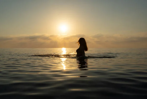 Girl Stands Water Makes Waves Royalty Free Stock Photos