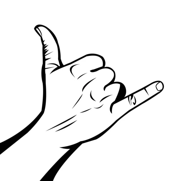 黑白插图 剪贴艺术说明 黑线电话手势手指的姿势 手指的标志 身体的一部分 人类的手 — 图库矢量图片
