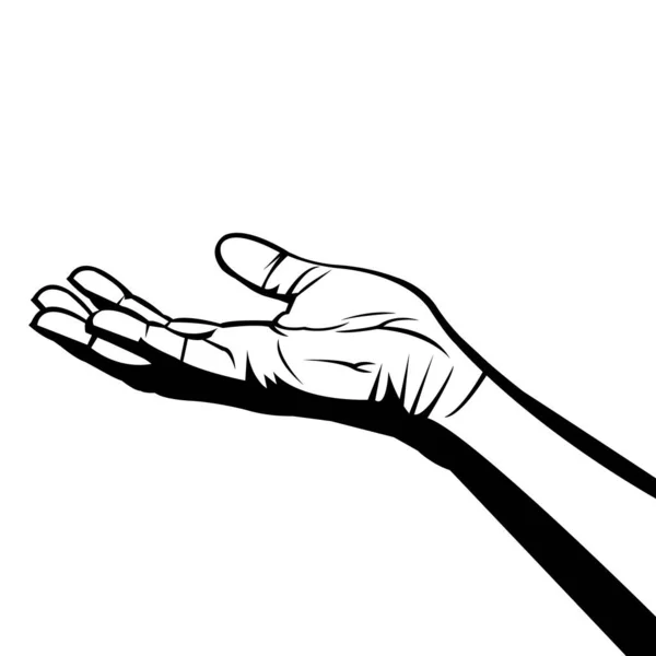 手のジェスチャーを物乞い 両手を広げて 白黒のイラスト クリップアート 体の一部 — ストックベクタ
