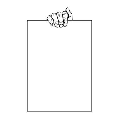 Bir elin boş bir kağıt tutarken çekilmiş basit bir siyah beyaz çizimi. Beş parmak. Vücut parçası. İnsan anatomisi. Eylemci. Toplu gösteri. Protesto eylemi. Bir şeyi açığa çıkar. Önemli bir duyuru..
