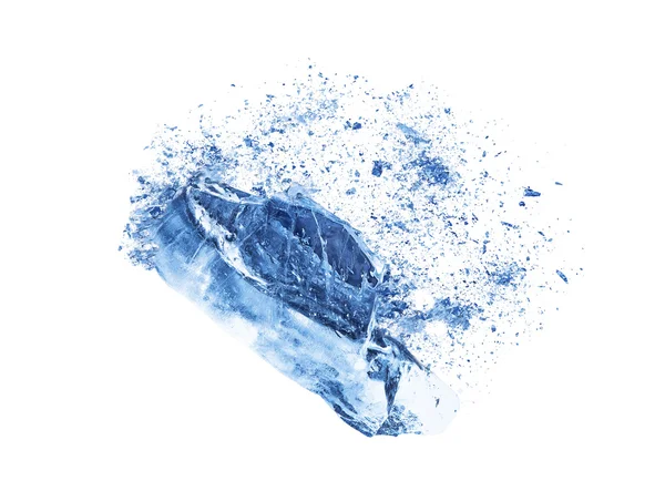 Botsing explosie textuur van blauw ijs stukken op witte achtergrond — Stockfoto