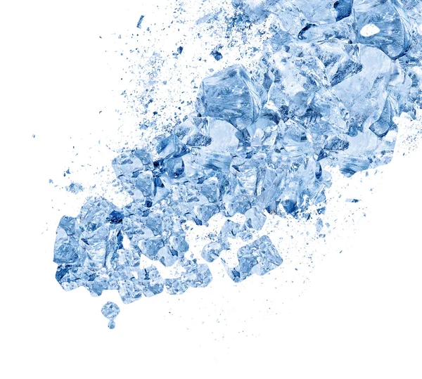 Collision explosion texture of blue ice pieces on white background — Stock Photo, Image