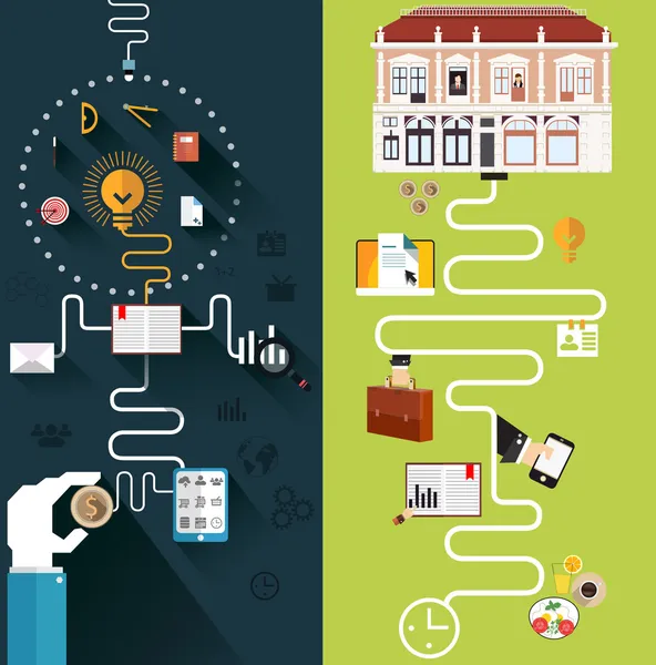 Conjunto de concepto de negocio plano e iconos . — Archivo Imágenes Vectoriales