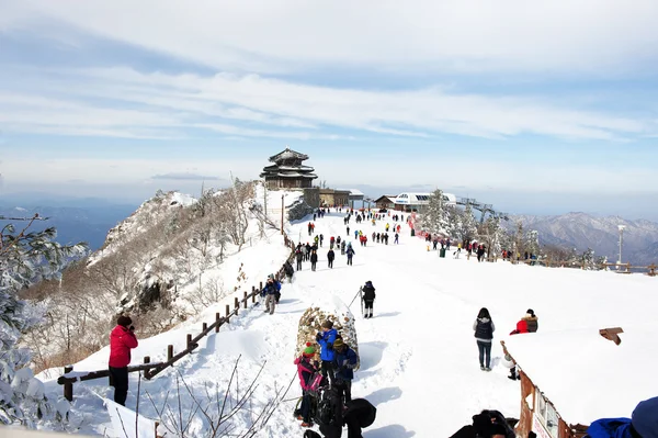 Ludzie na piękny zimowy krajobraz mt. deogyusan — Zdjęcie stockowe