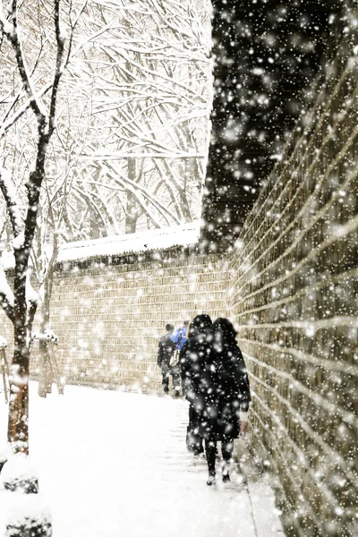 Mensen lopen in de buurt van het paleis deoksugung — Stockfoto