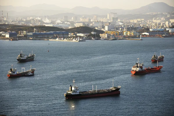 Barges at Ulsan shipyard — Stock Photo, Image