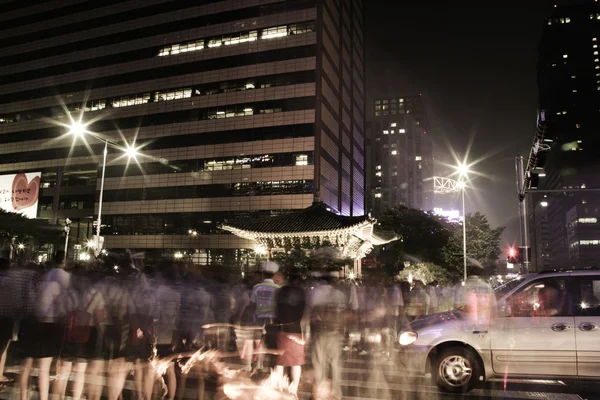 Kalabalıklar içinde güney korea gösteri Seul Plaza ralli — Stok fotoğraf