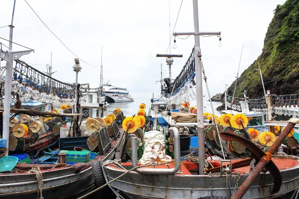 Barche sul mercato del pesce di Ulleungdo — Foto Stock