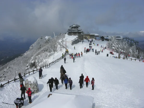 Ludzie na piękny zimowy krajobraz mt. deogyusan — Zdjęcie stockowe
