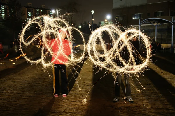 Fire show Daeboreum Full Moon Festival — Stock Photo, Image