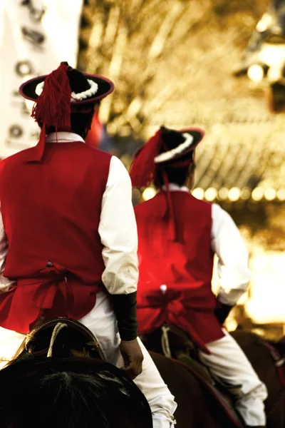 Men on horseback and weapons — Stock Photo, Image