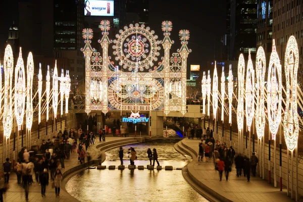 Paesaggio urbano Cheonggyecheon Stream di Seoul — Foto Stock