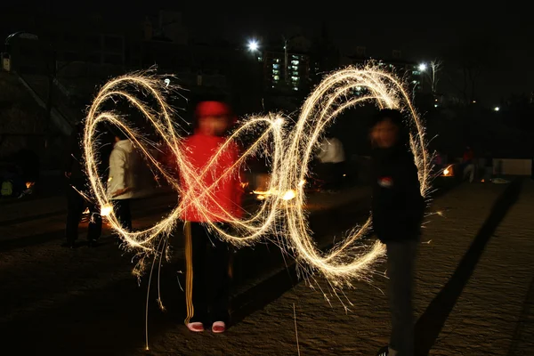 Fire show Daeboreum Full Moon Festival — Stock Photo, Image