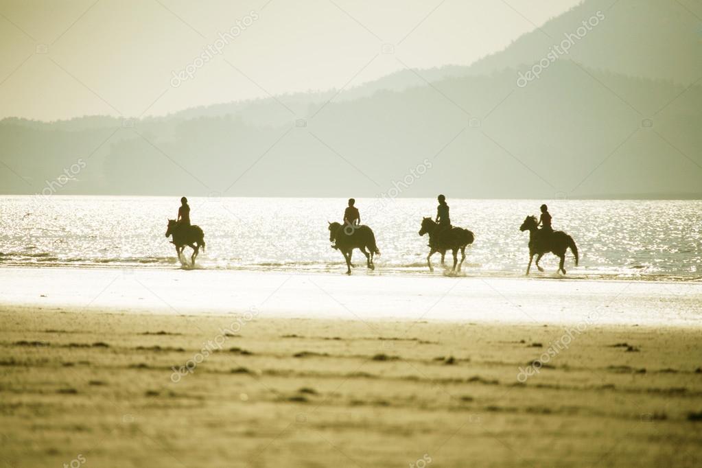 The horse riders on the beach