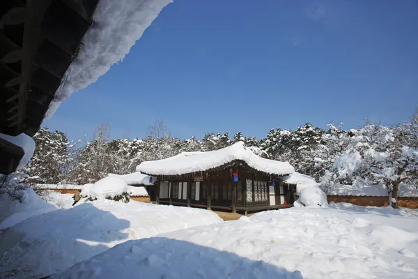 Casas tradicionales nevadas — Foto de Stock