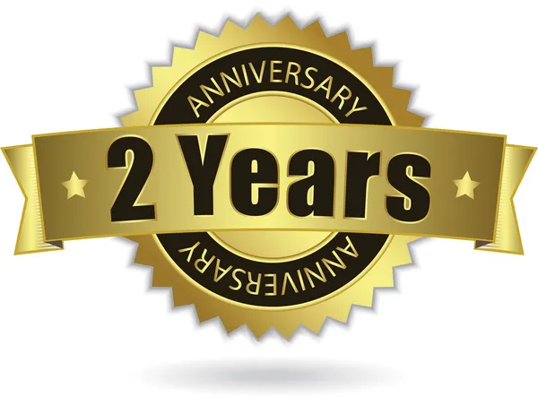 "2 Years Anniversary "- golden stamp with ribbon, Vector EPS 10 — стоковый вектор