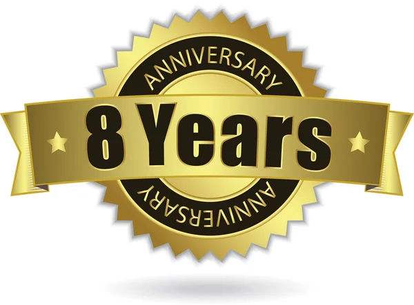 "8 let výročí "-zlaté razítko s pásem karet, vektorové EPS 10 — Stockový vektor