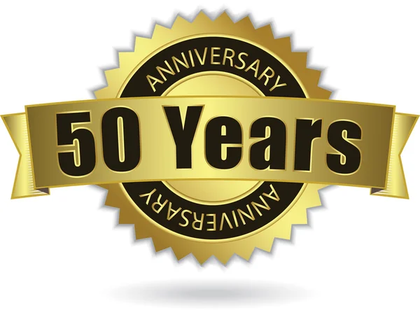 "50 Years Anniversary" - golden stamp with ribbon, Vector EPS 10 — Stock Vector