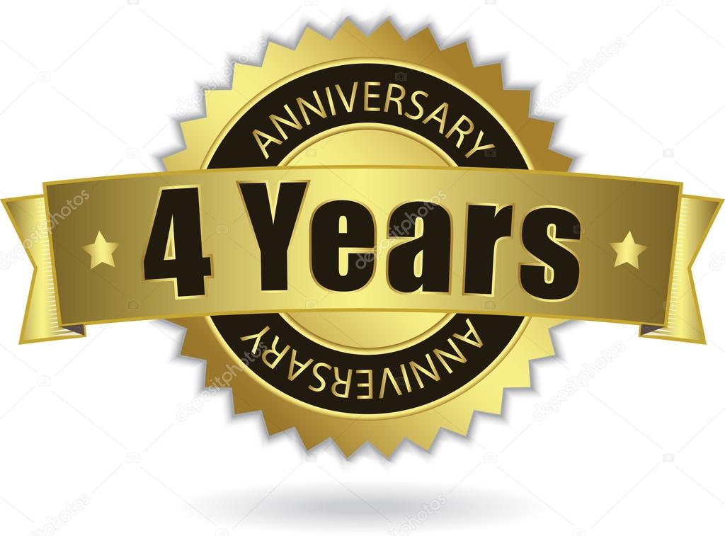 "4 Years Anniversary" golden stamp with ribbon, Vector EPS 10 Stock