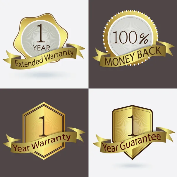 1 año de garantía, garantía extendida, garantía, devolución de efectivo del 100 por ciento — Archivo Imágenes Vectoriales