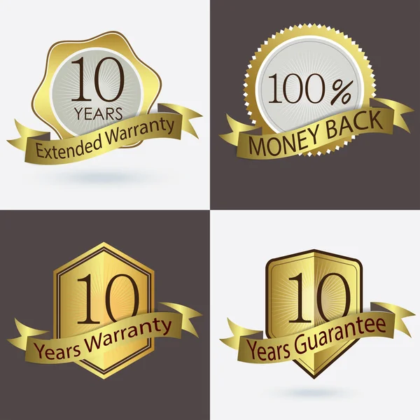 10 años de garantía, garantía extendida, garantía, reembolso del 100 por ciento — Archivo Imágenes Vectoriales