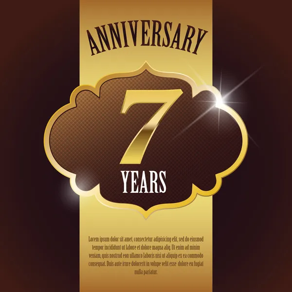 "7 Year Anniversary" - Elegant Golden Design Template , Background , Seal — Stock Vector