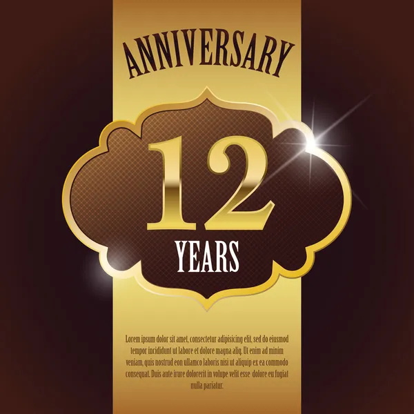 "12 Year Anniversary" - Elegant Golden Design Template , Background , Seal — Stock Vector