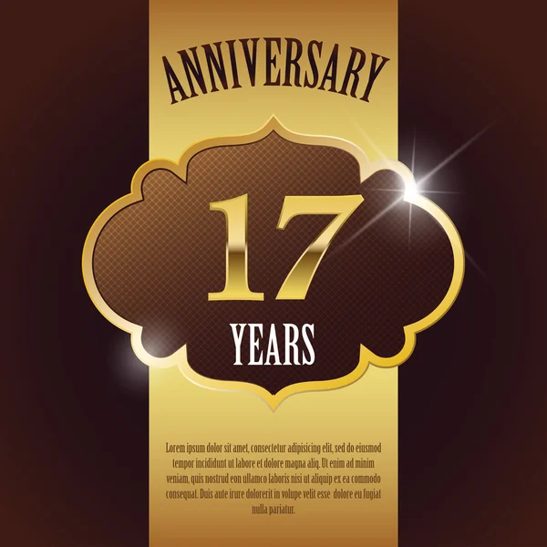 "17 Year Anniversary" - Elegant Golden Design Template , Background , Seal — Stock Vector
