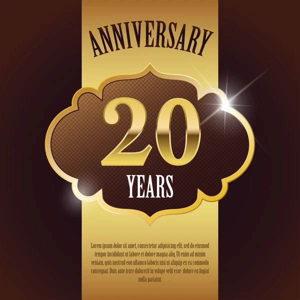 "20 Year Anniversary" - Elegant Golden Design Template , Background , Seal — Stock Vector