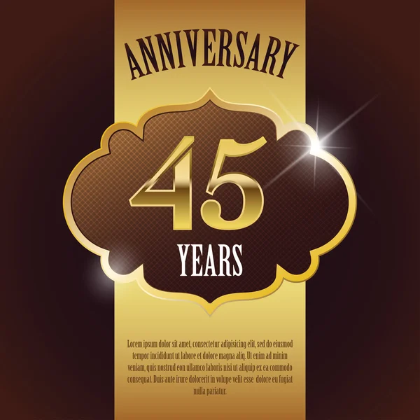 "45 Year Anniversary" - Elegant Golden Design Template , Background , Seal — Stock Vector