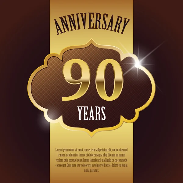 "90 Year Anniversary" - Elegant Golden Design Template , Background , Seal — Stock Vector