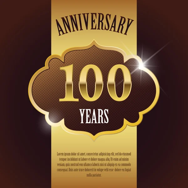 "100 Anniversaire "- Élégant modèle de conception d'or, fond, sceau — Image vectorielle