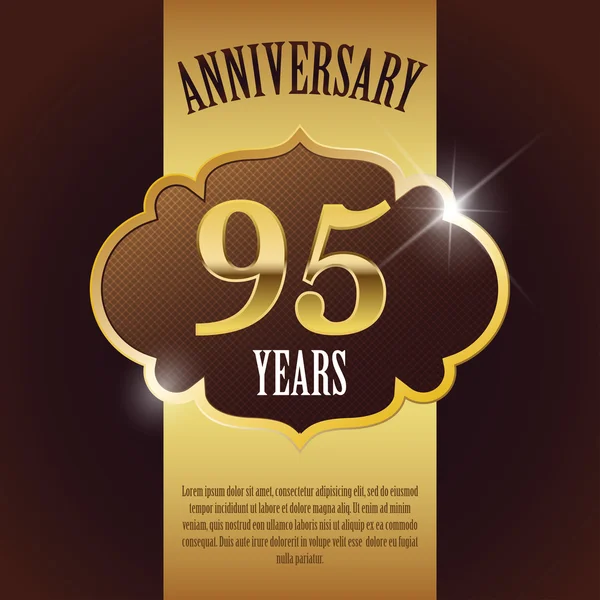 "95 Year Anniversary" - Elegant Golden Design Template , Background , Seal — Stock Vector