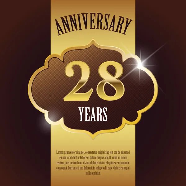 "28 Jahre Jubiläum "- elegante goldene Designvorlage, Hintergrund, Siegel — Stockvektor