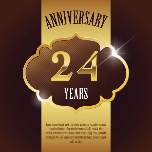 "24 Year Anniversary" - Elegant Golden Design Template , Background , Seal — Stock Vector