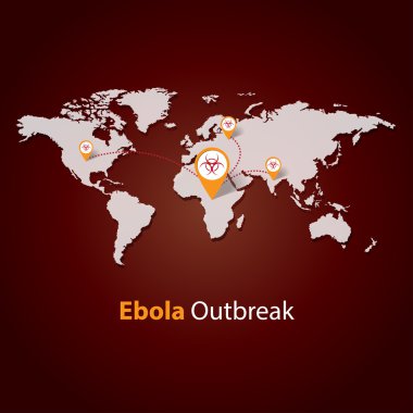 Ebola virüsü salgını bir dünya haritası üzerinde. Minimalist şablon tasarımı