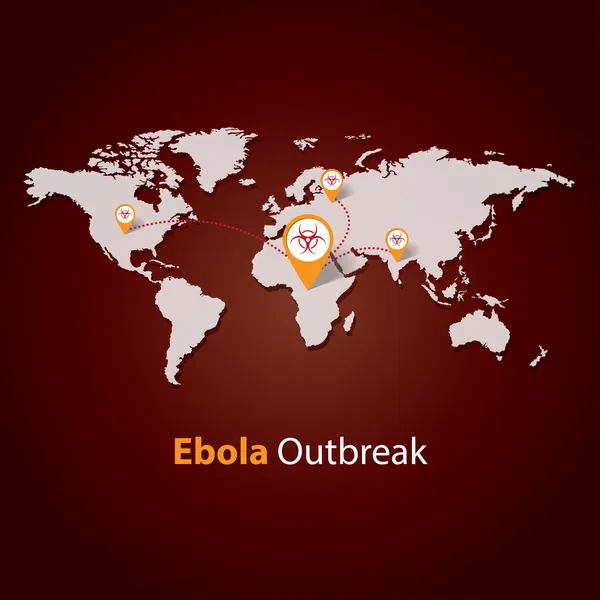 Ebola Virus outbreak on a world map. Minimalistic template design — Stock Vector