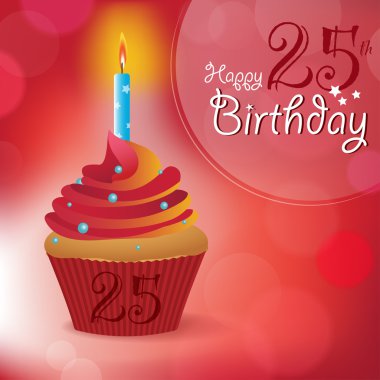 Happy 25th Birthday greeting, invitation, message clipart