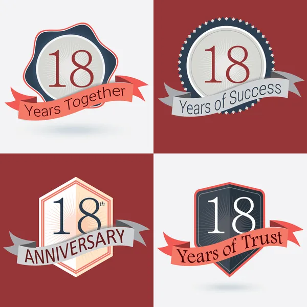 18th Anniversary , 18 years together , 18 years of Success , 18 years of trust - Set of Retro vector Stamps and Seal — Stock Vector