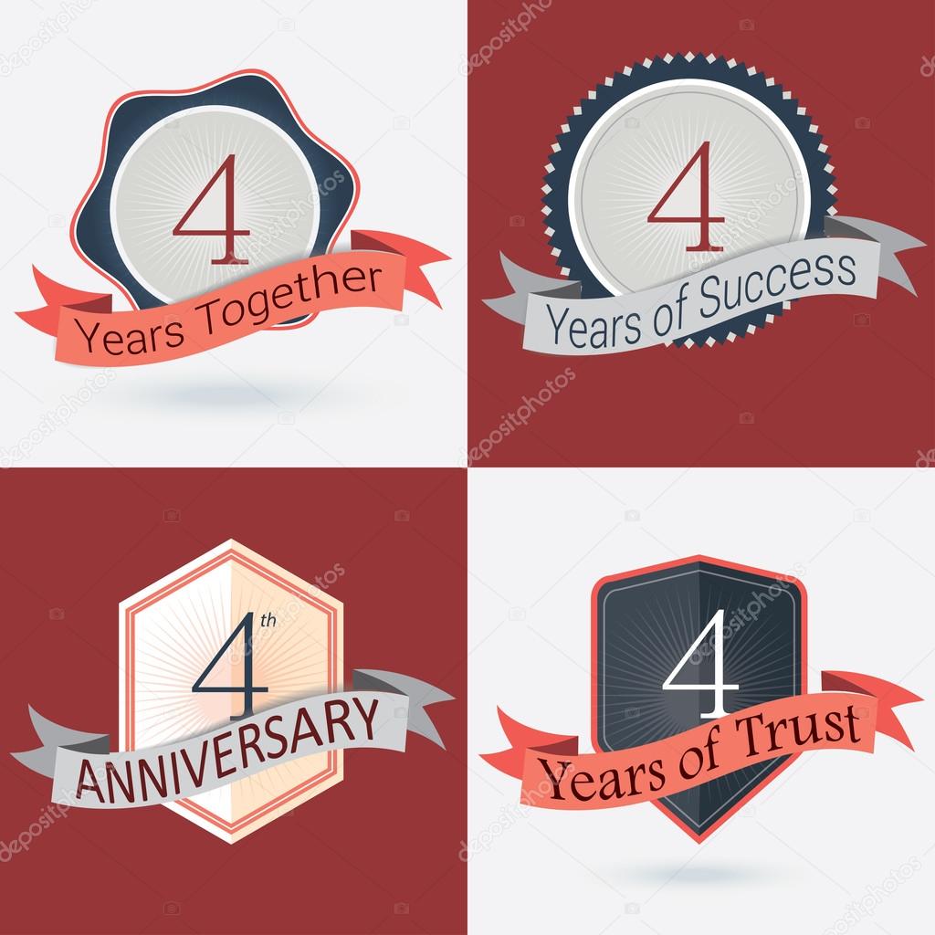 4th Anniversary , 4 year together , 4 year of Success , 4 year of trust - Set of Retro vector Stamps and Seal