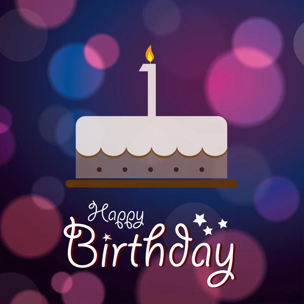 Happy 1st Birthday - Bokeh Vector Background with cake. — Stock Vector