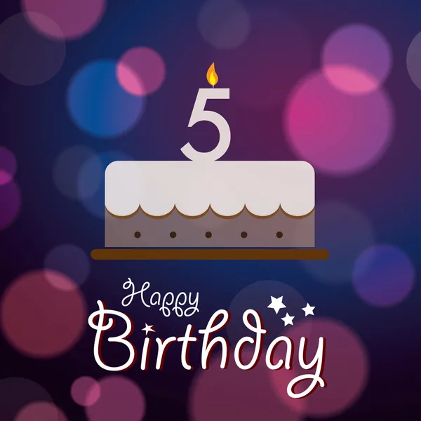 Feliz quinto aniversário Bokeh Vector fundo com bolo . — Vetor de Stock