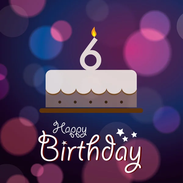 6e verjaardag - bokeh vector achtergrond met cake. — Stockvector