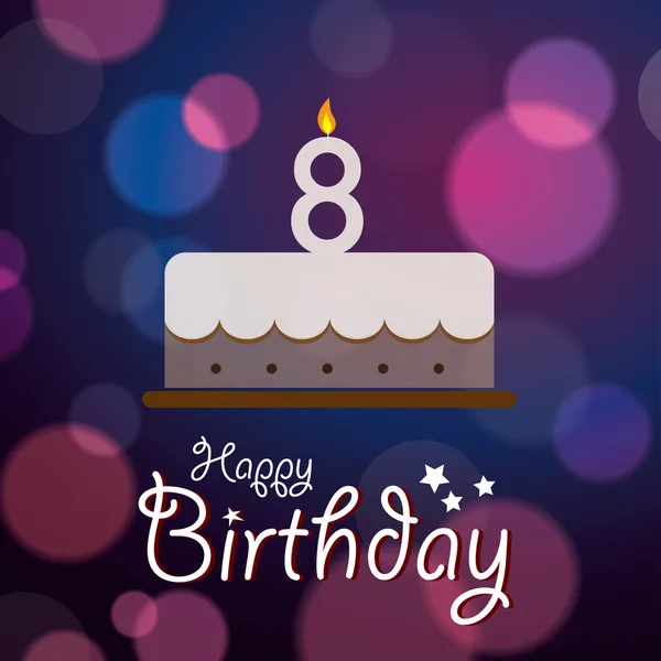 Happy 8th Birthday - Bokeh Vector Background with cake. — Stock Vector