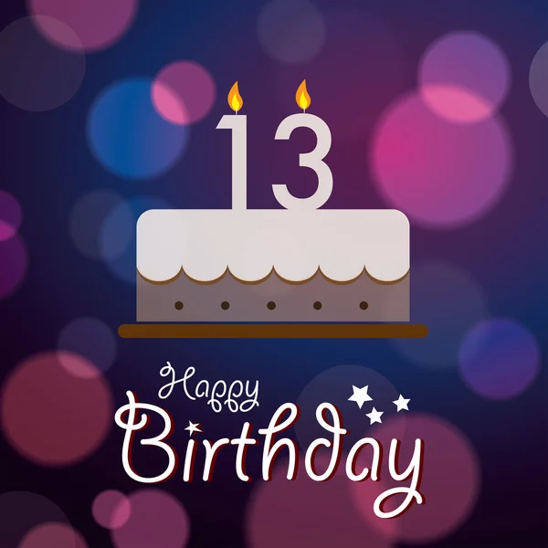 Happy 13th Birthday - Bokeh Vector Background with cake. — Stock Vector