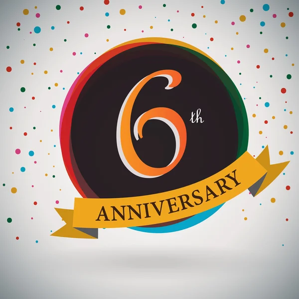 6th Anniversary poster, template design in retro style - Vector Background — Stock Vector