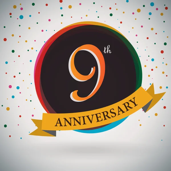 9th Anniversary poster, template design in retro style - Vector Background — Stock Vector