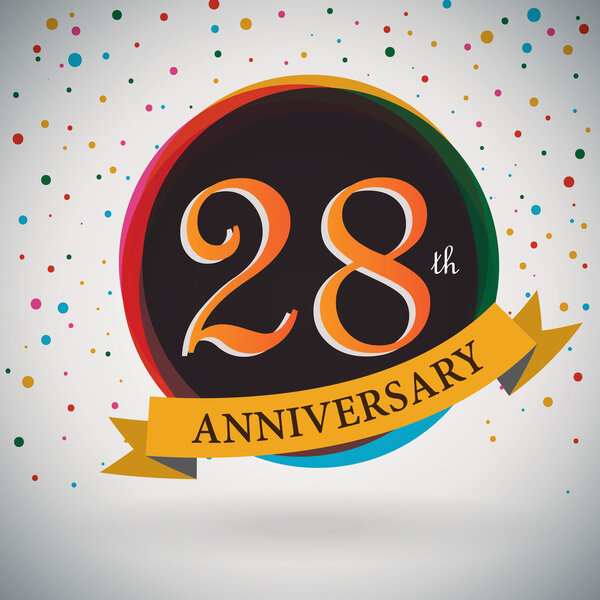 28th Anniversary poster, template design in retro style - Vector Background