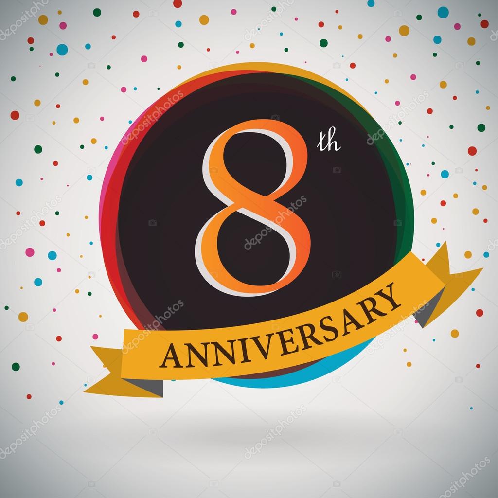8th Anniversary poster, template design in retro style - Vector Background