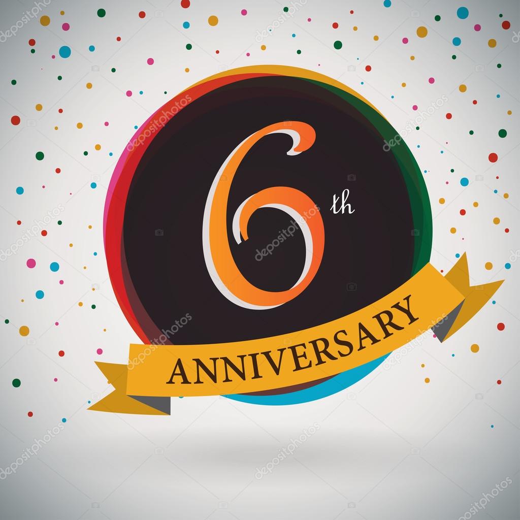 6th Anniversary poster, template design in retro style - Vector Background